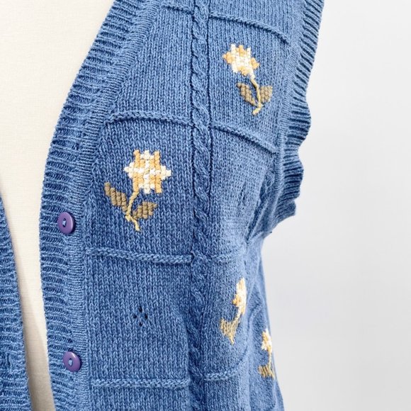 Vintage Tulchan Blue Floral Embroidered Sweater Vest Size Large L - Picture 3 of 10
